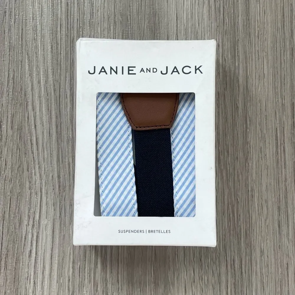 NWT Janie and Jack Boys Striped Suspenders White 4-5